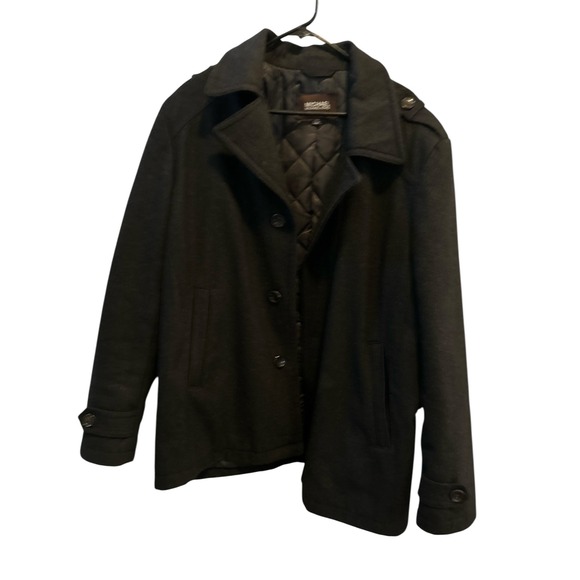 Michael Kors Men's Black Wool Blend Peacoat Button Front Military Style - Picture 1 of 11